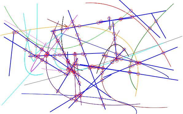 C++ Wykobi Computational Geometry Library Pairwise Segment To Quadratic Bezier Intersections - Copyright Arash Partow