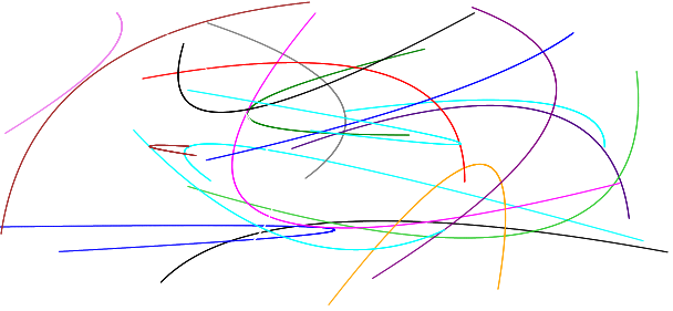 C++ Wykobi Computational Geometry Library Random 2D Quadratic Beziers - Copyright Arash Partow